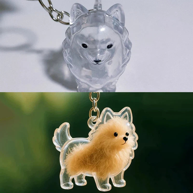 Clear Puppy Hair Memorial Keychain | Pet Fur Keepsake Capsule DIY Pendant