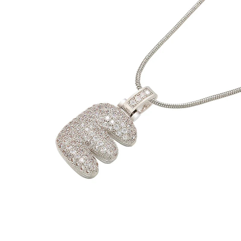 Silver Bubble Initial Letter Necklace | Customizable 26 Letters Pendant Jewelry for Women