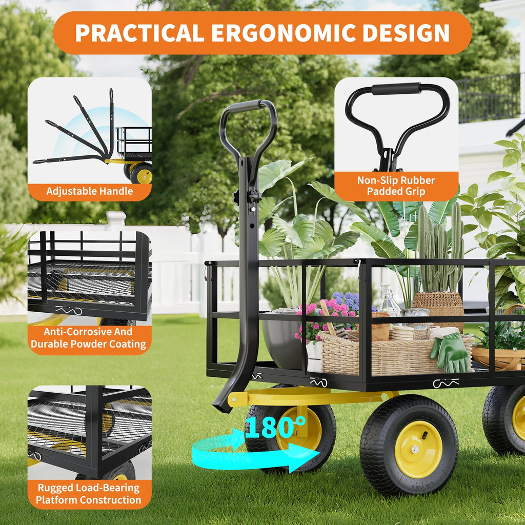 HiMISS Heavy Duty Gardening Cart 3 In 1 Pull Wagon