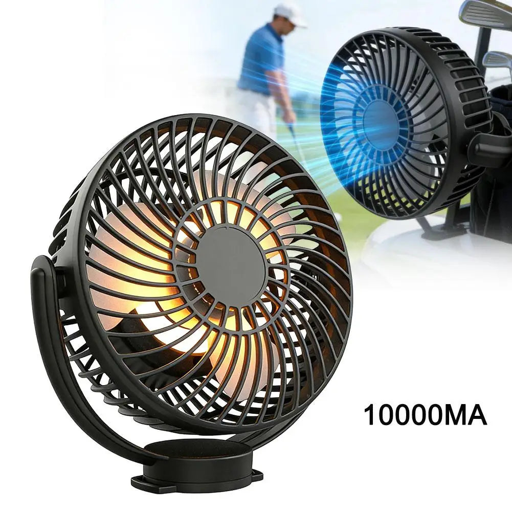 Magnetic Golf Cart Fan with Strap, Rechargeable with Night Light