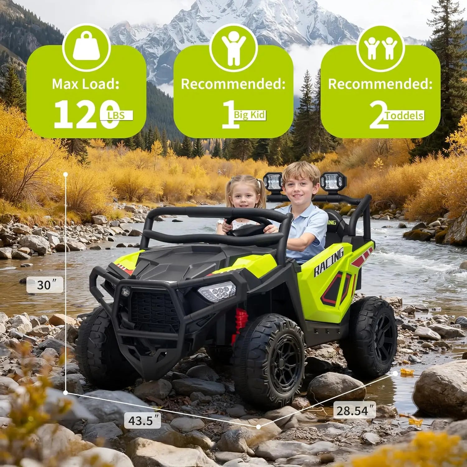 24V 2 Seater Ride On Car Electric UTV Car with Remote Control,4-Wheeler Suspension,Soft Start,3 Speeds,Led Lights,Bluetooth,3-8Y