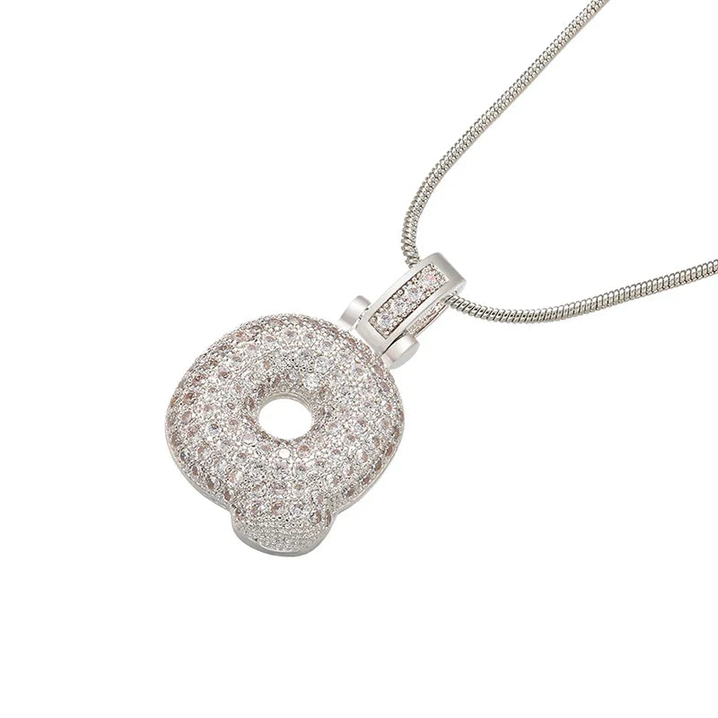 Silver Bubble Initial Letter Necklace | Customizable 26 Letters Pendant Jewelry for Women