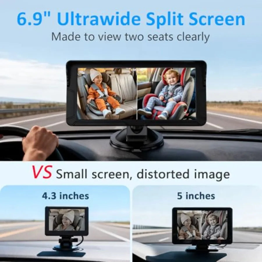 Baby Car Camera For Two Kids HD 1080P Dual Monitor