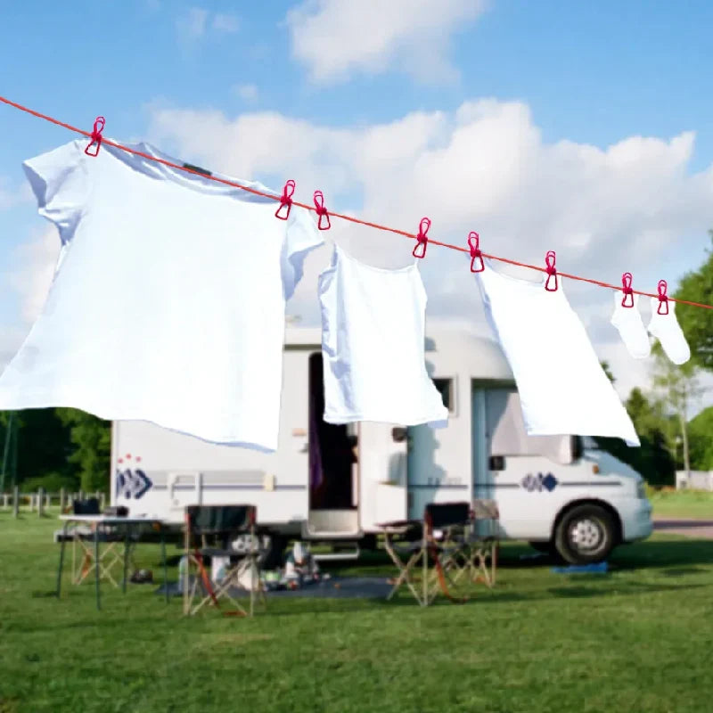 Portable Retractable Clothesline With 12 Clips For Outdoor Laundry Drying