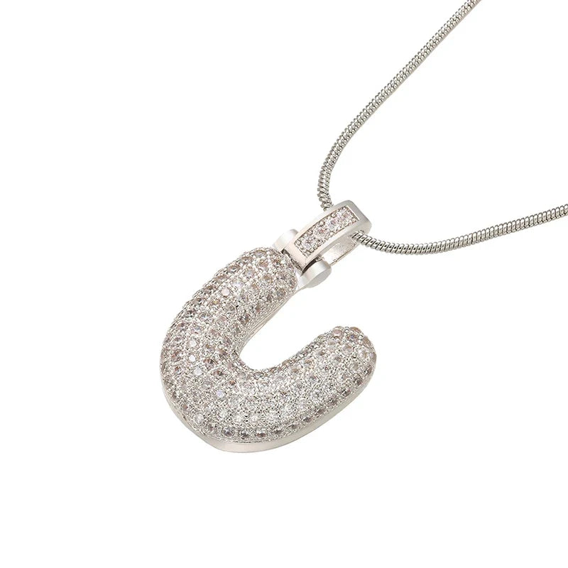 Silver Bubble Initial Letter Necklace | Customizable 26 Letters Pendant Jewelry for Women
