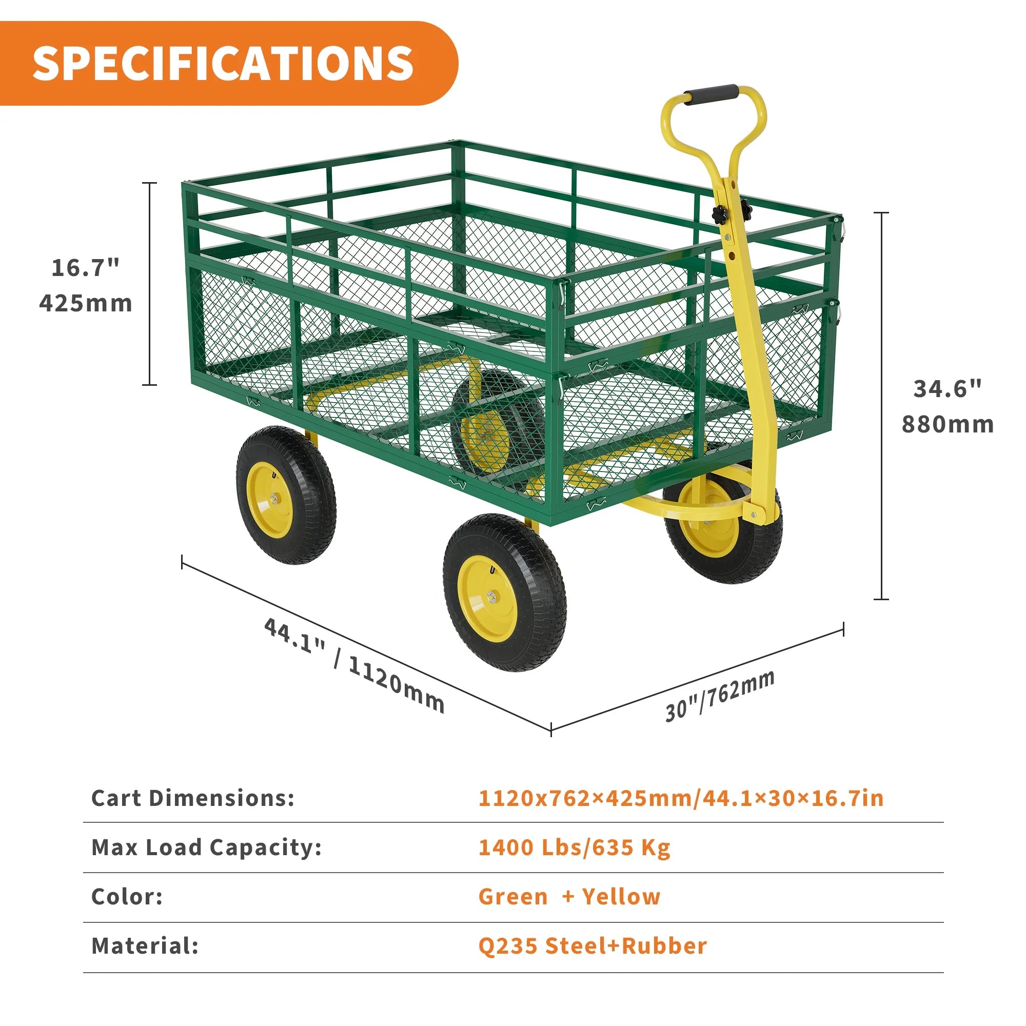 HiMISS Heavy Duty Gardening Cart 3 In 1 Pull Wagon