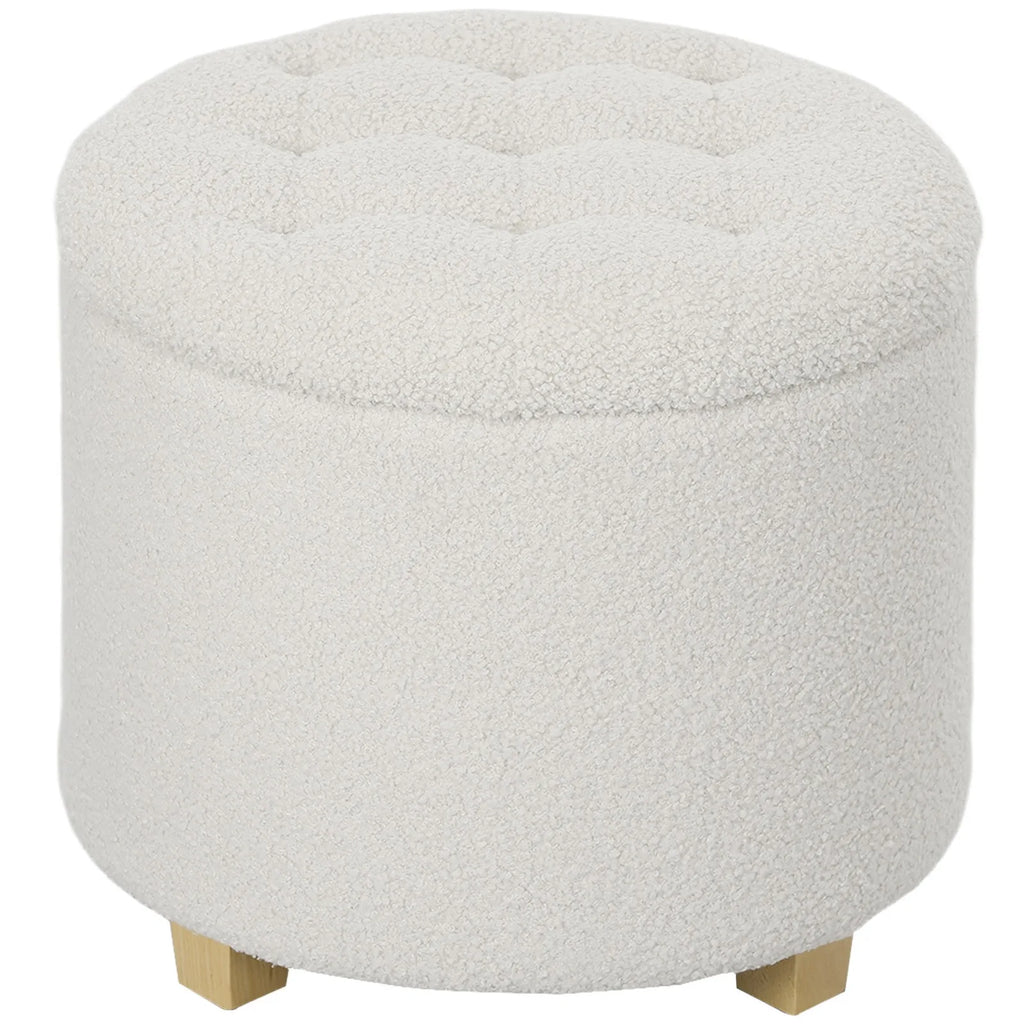 Round Ottoman With Storage Foam Cushioned Wood Legs