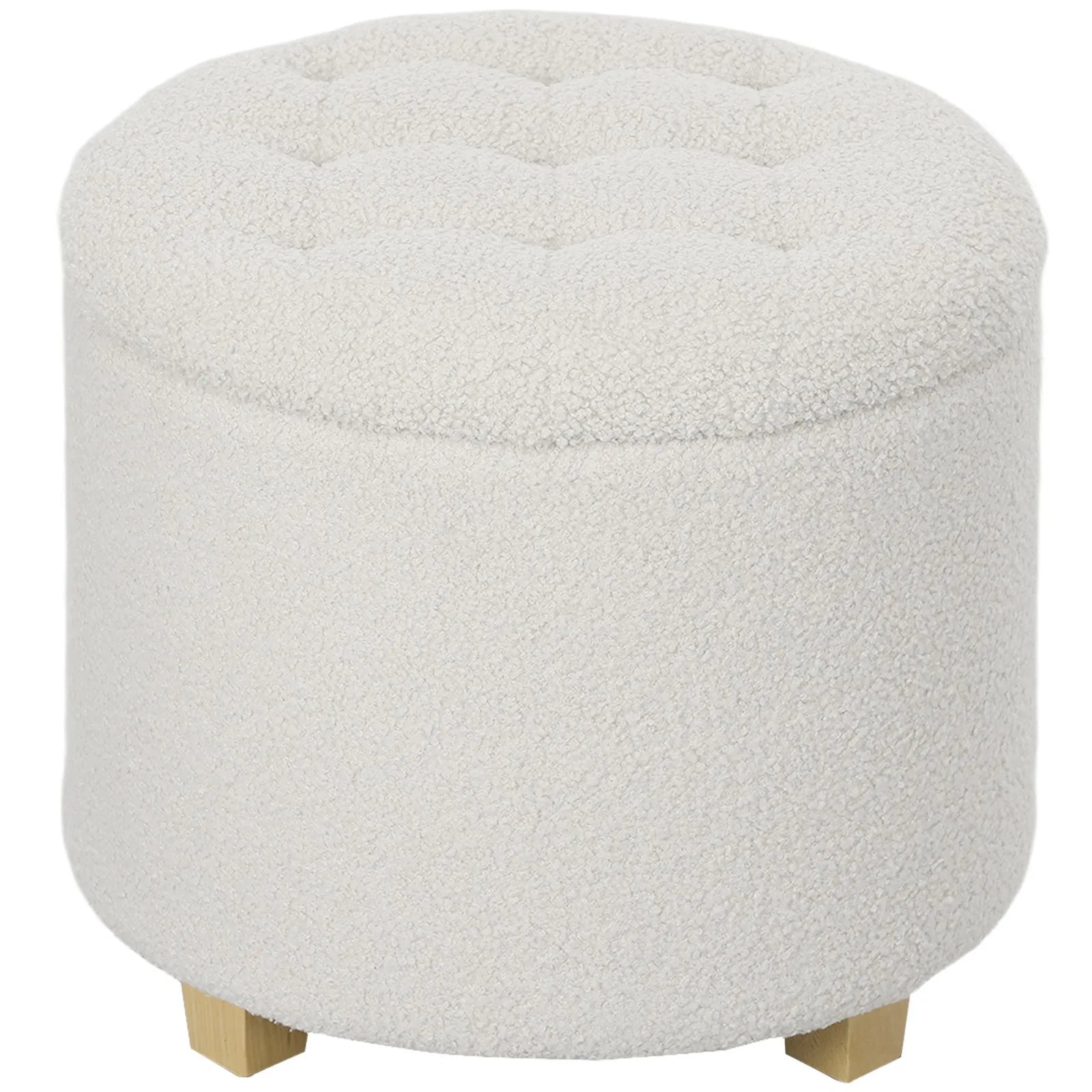 Round Ottoman With Storage Foam Cushioned Wood Legs