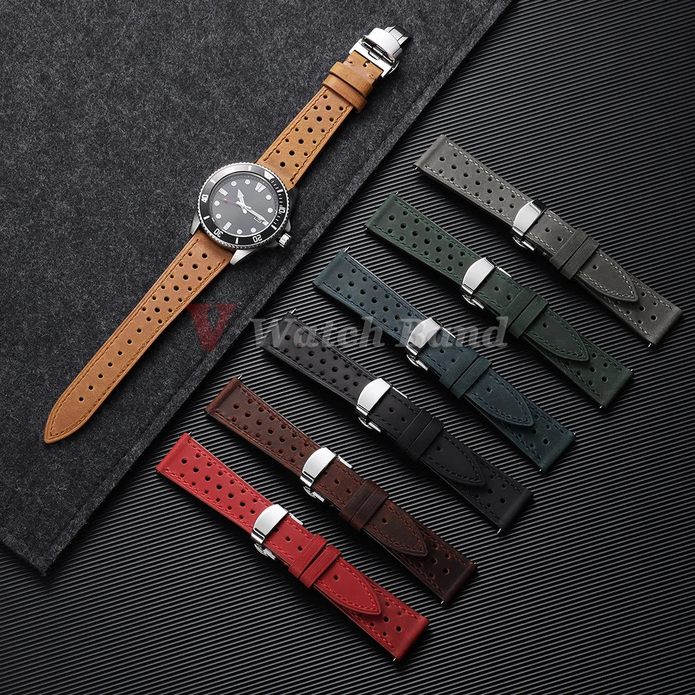 Garmin 18/20/22/24mm Quick Release Perforated Racing Leather Band