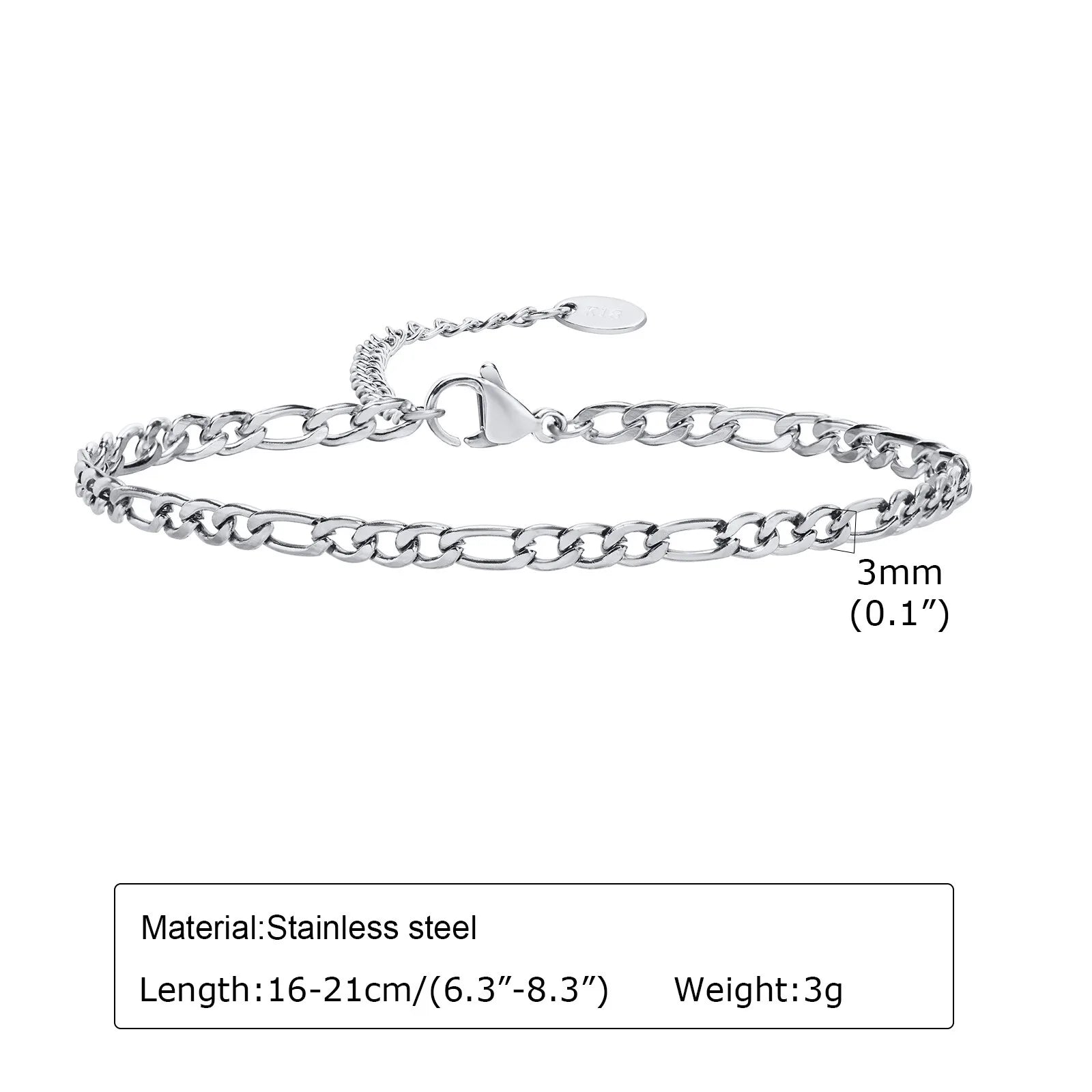 1/2/3pcs Chain Bracelet for, Stainless Steel Twisted Rope Cuban Chain