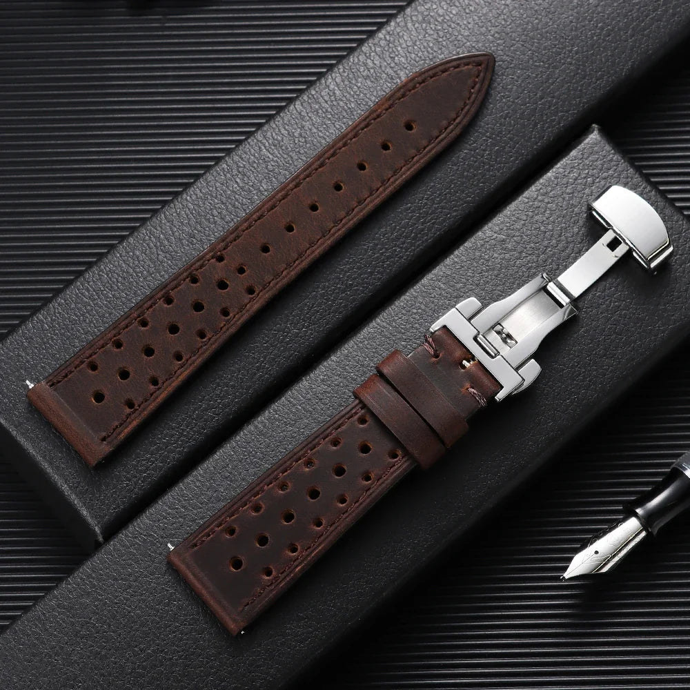 Garmin 18/20/22/24mm Quick Release Perforated Racing Leather Band