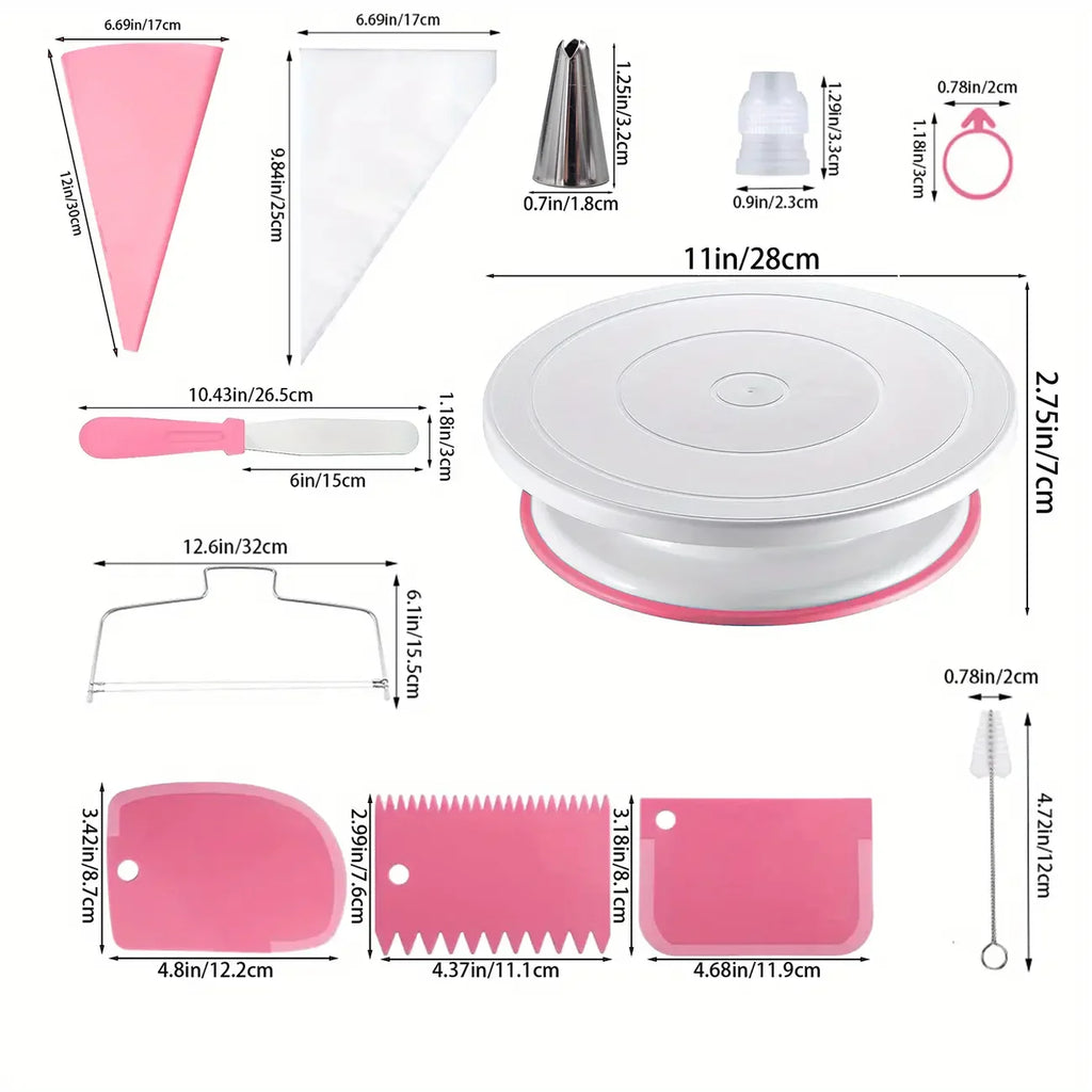 XMSJ Cake Tools Non Slip Turntable Cake Decorating Set Piping Tips