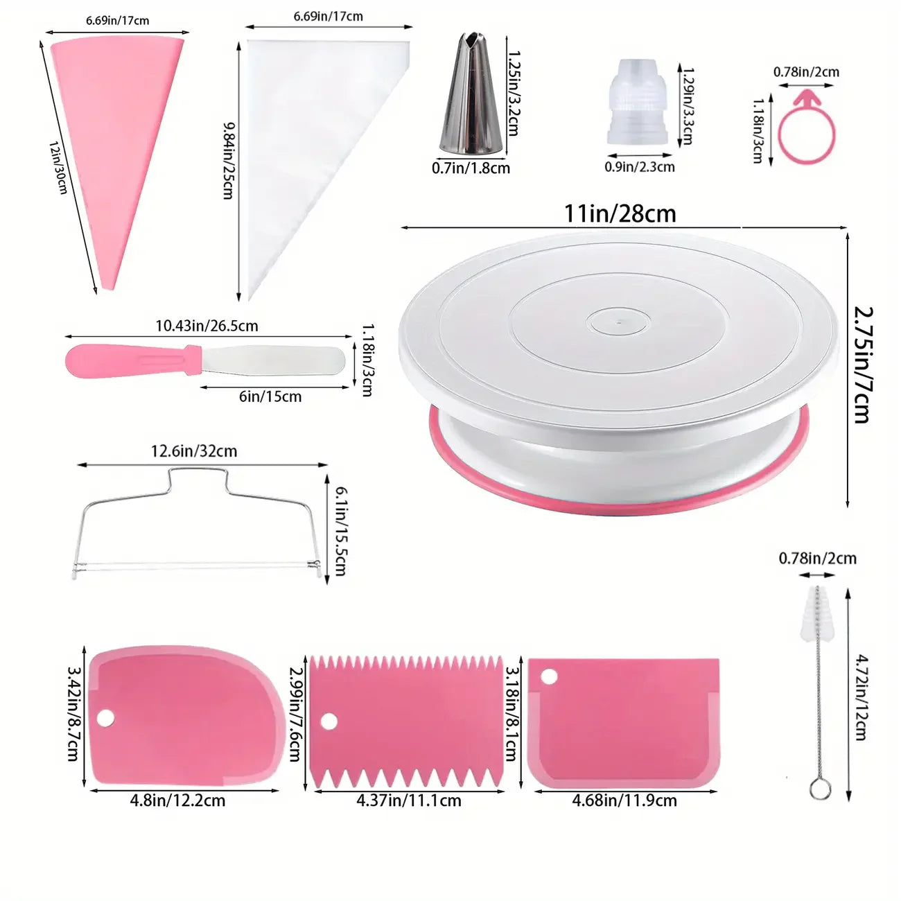 XMSJ Cake Tools Non Slip Turntable Cake Decorating Set Piping Tips