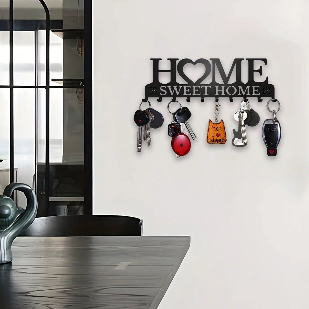 Metal Wall Mount Key Holder With Ten Hooks Design Style