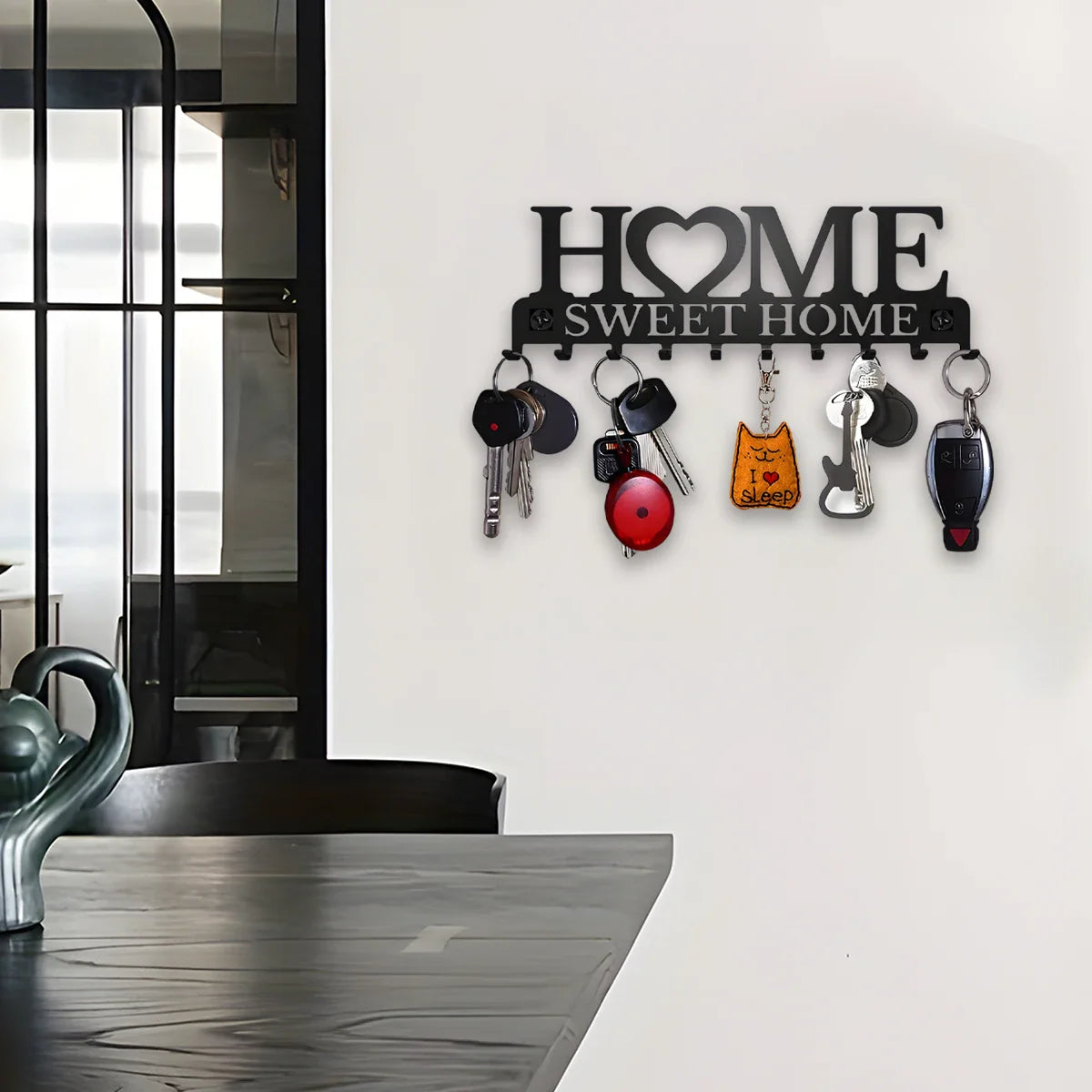 Metal Wall Mount Key Holder With Ten Hooks Design Style