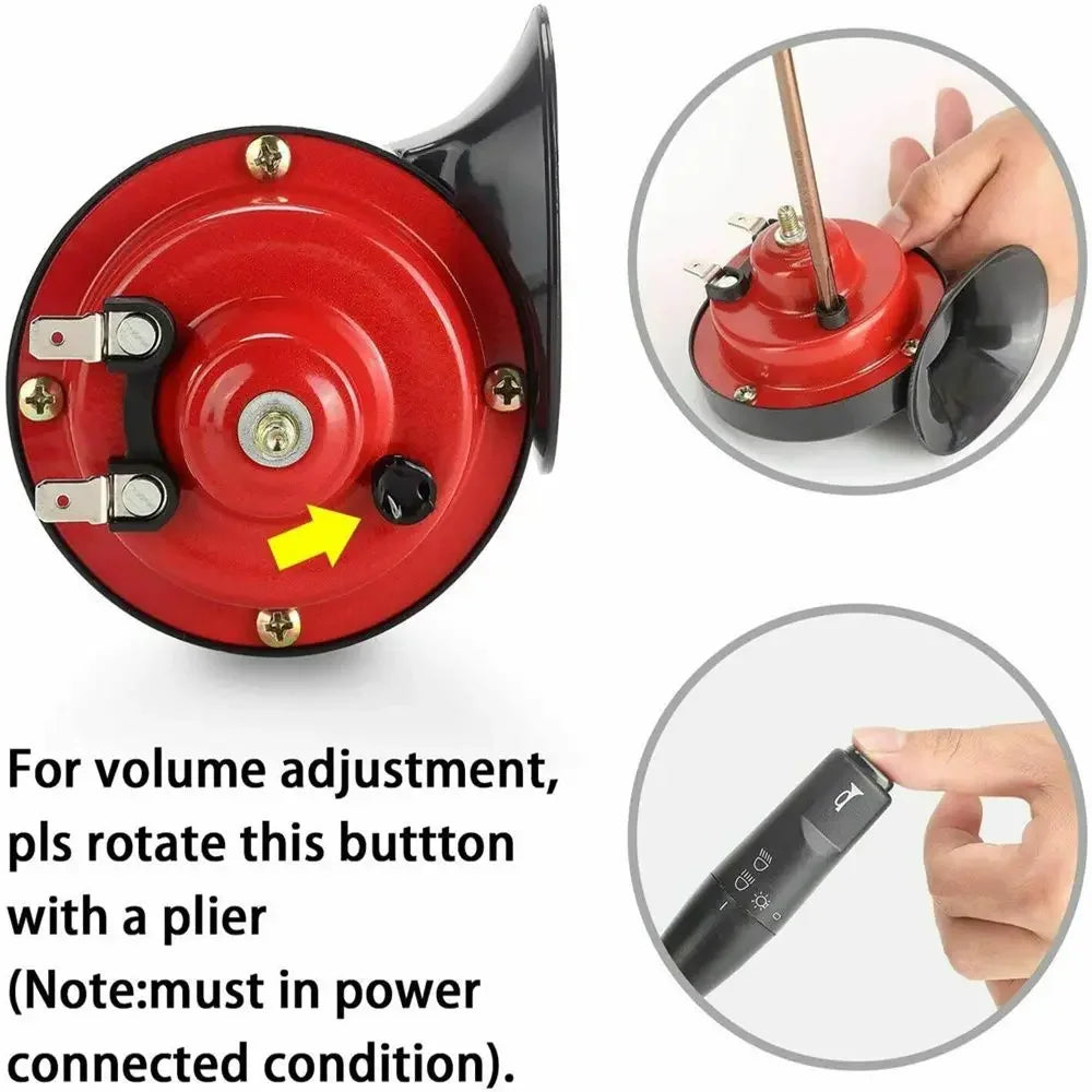 Loud 12V Snail Horn for Golf Carts, Red or Black, Single or Pair