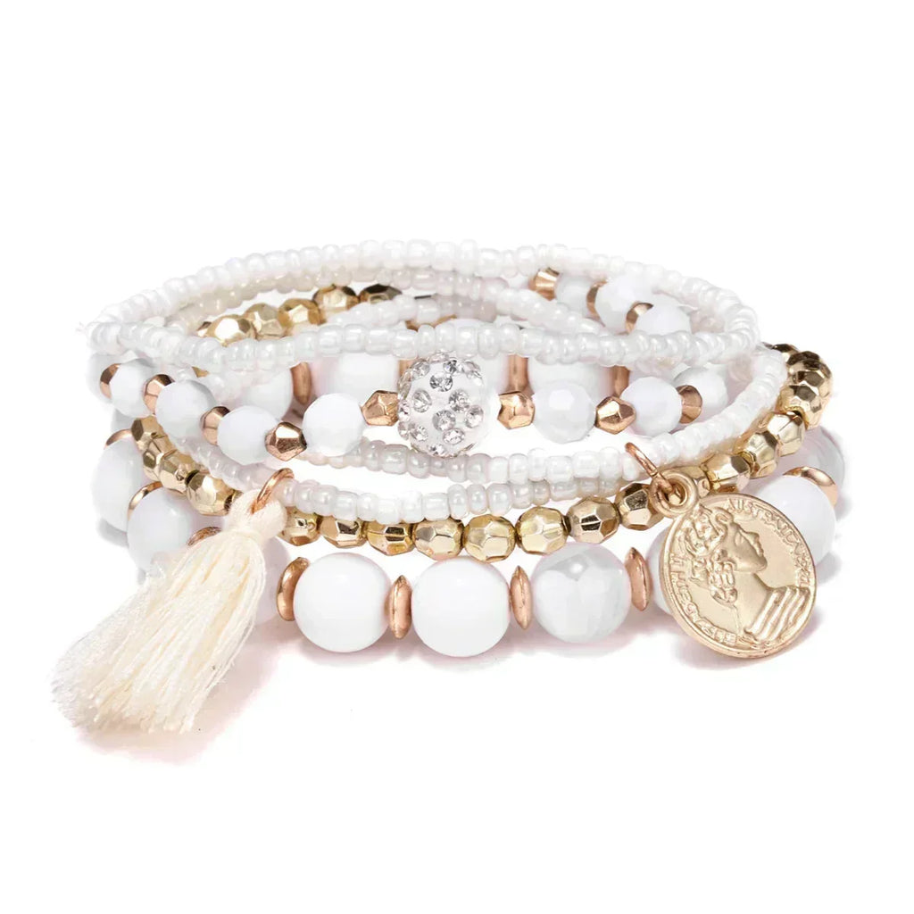 Bohemia Crystal Tassel Multicolor Beads Bracelets For Women Handmade Elastic Rope Charm Wrap Bracelet Summer Beach Party Jewelry
