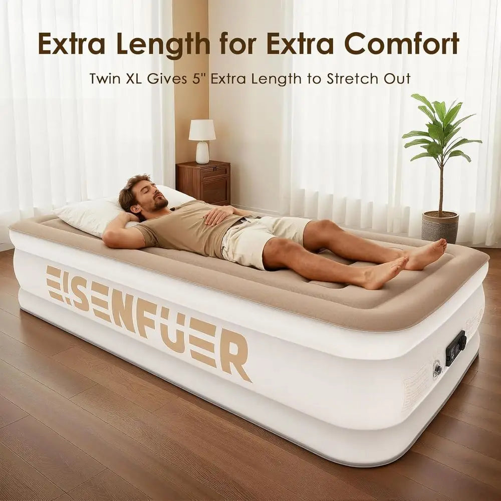 Extra Long Twin XL Inflatable Bed with Pump, Portable Air Mattress for Camping, Sleepovers, and Moving