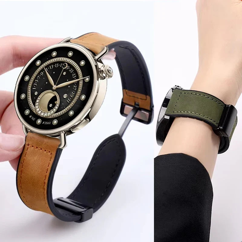 Garmin 18/20/22mm Quick Release Leather and Silicone Magnetic Band