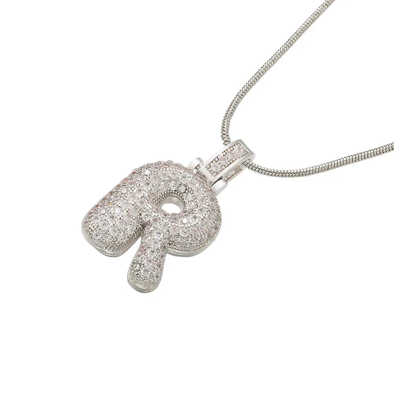 Silver Bubble Initial Letter Necklace | Customizable 26 Letters Pendant Jewelry for Women