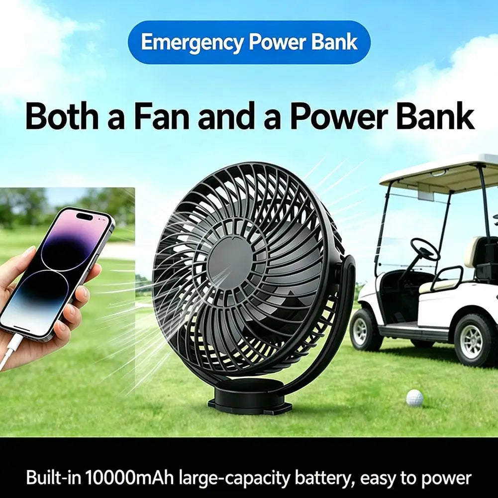 Magnetic Golf Cart Fan with Strap, Rechargeable with Night Light