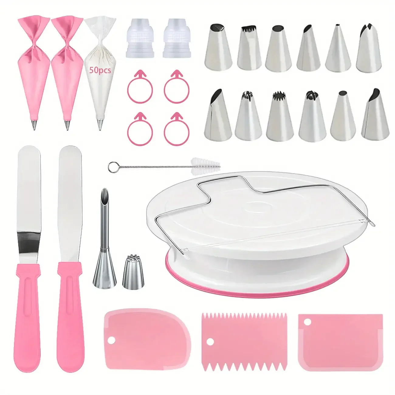 XMSJ Cake Tools Non Slip Turntable Cake Decorating Set Piping Tips