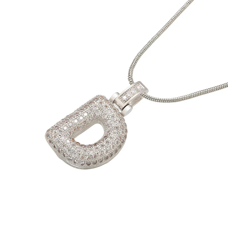 Silver Bubble Initial Letter Necklace | Customizable 26 Letters Pendant Jewelry for Women