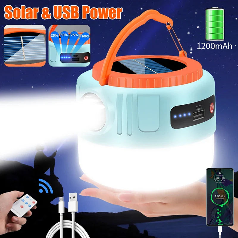 Powerful Solar LED Camping Lantern Waterproof Portable USB Rechargeable