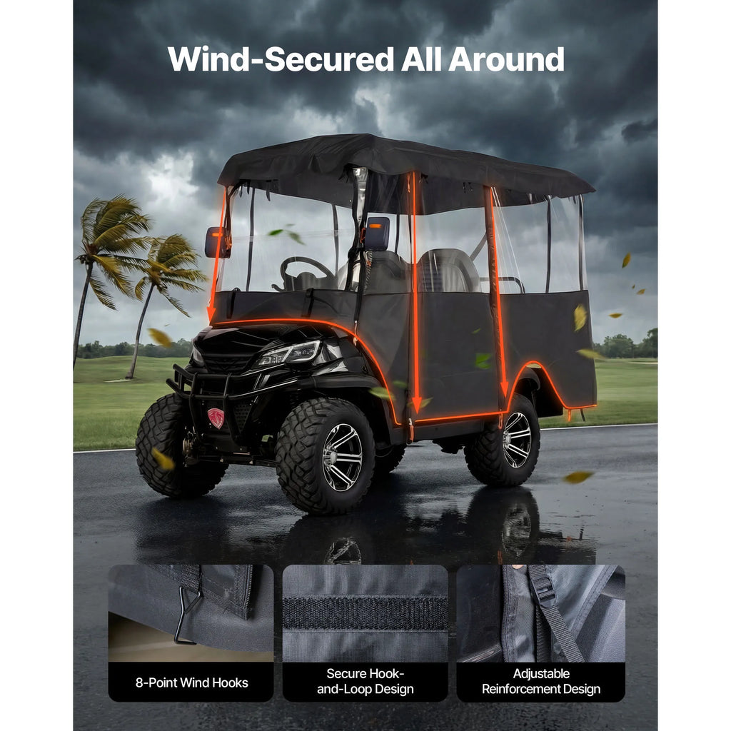 Golf Cart Enclosure for 4-Passenger Carts, Clear Windows