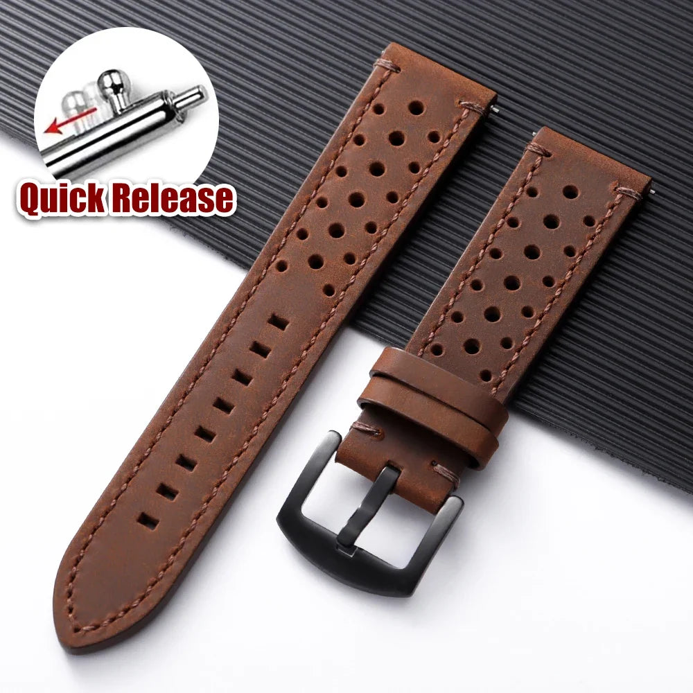 Garmin 18/20/22mm Quick Release Perforated Leather Rally Band