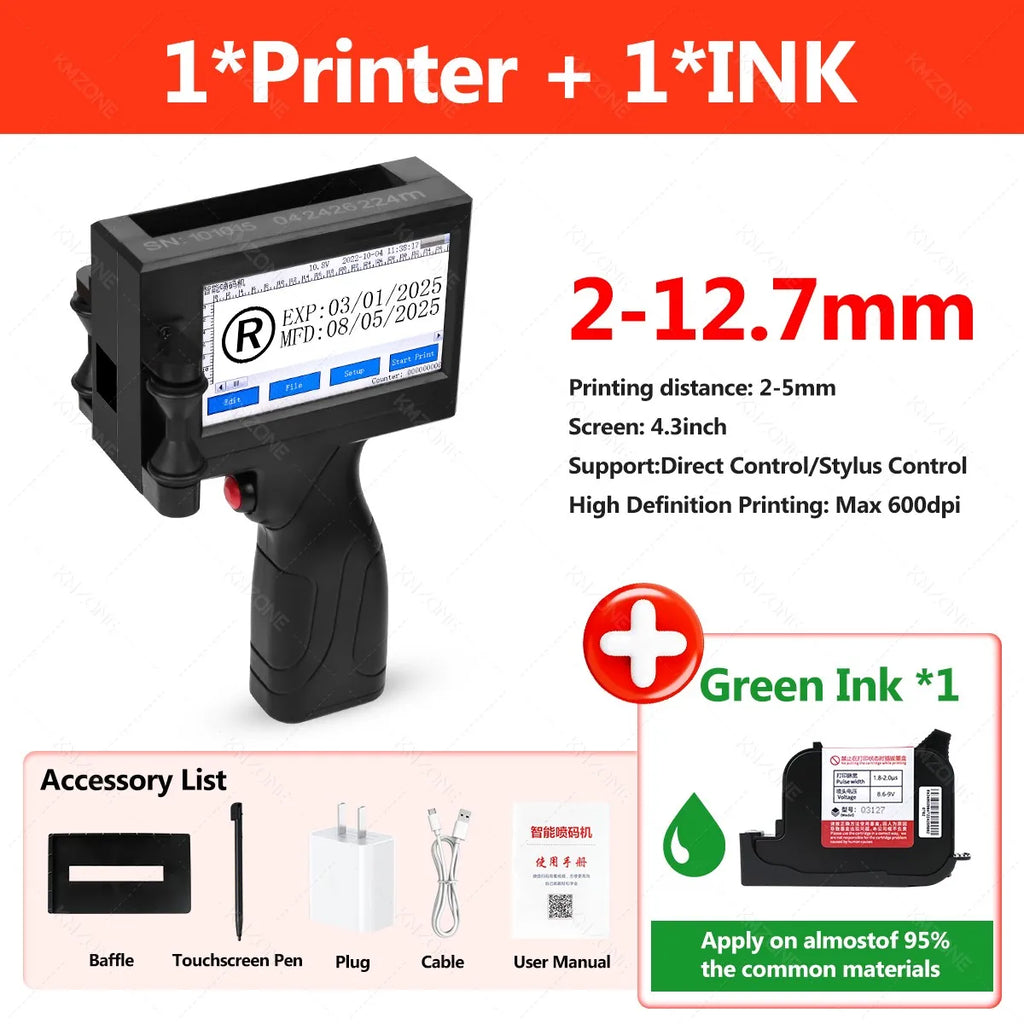 12.7mm Portable Inkjet Printer Handheld TIJ Maker Machine with ink Cartridge Image Picture Serial Number Edit Print