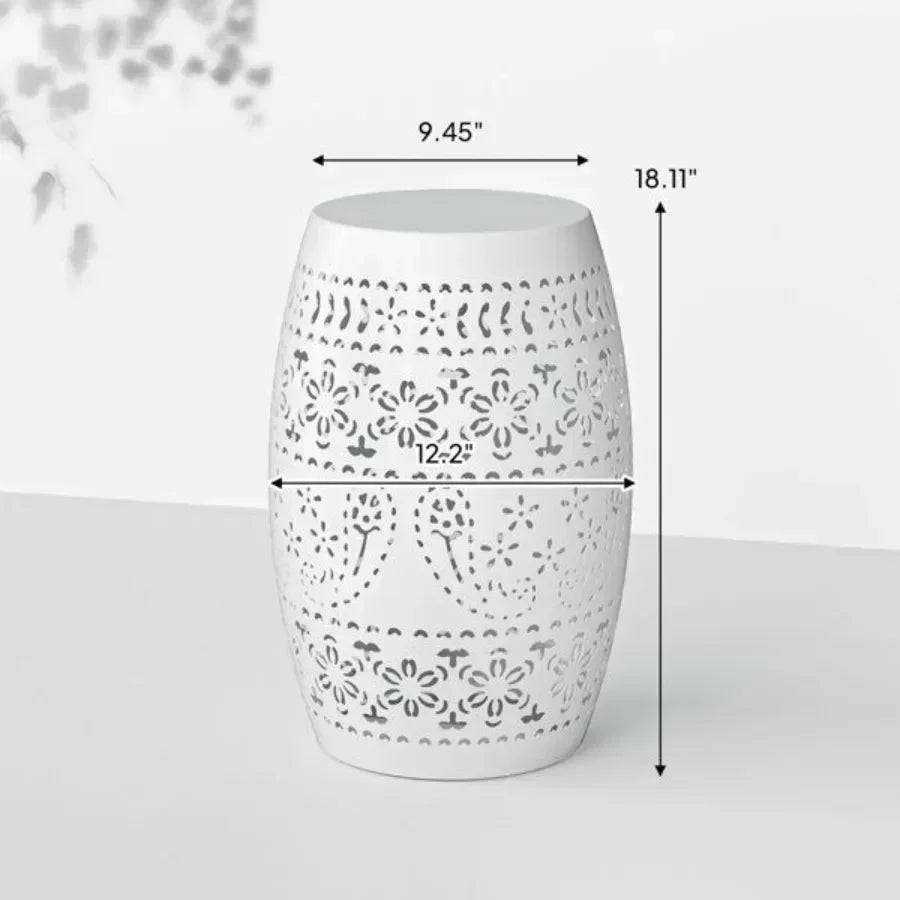 Steel Patio End Table Round Drum Accent For Indoor Outdoor