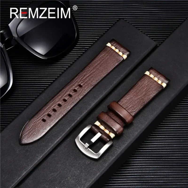 Garmin 18/20/22mm Quick Release Vintage Textured Leather Band with Accent Stitching