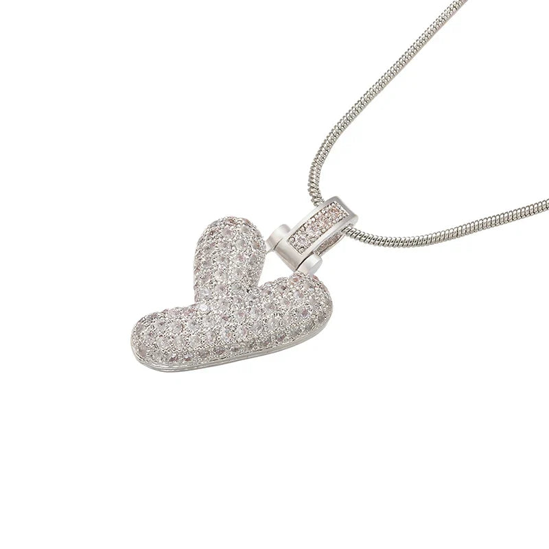 Silver Bubble Initial Letter Necklace | Customizable 26 Letters Pendant Jewelry for Women