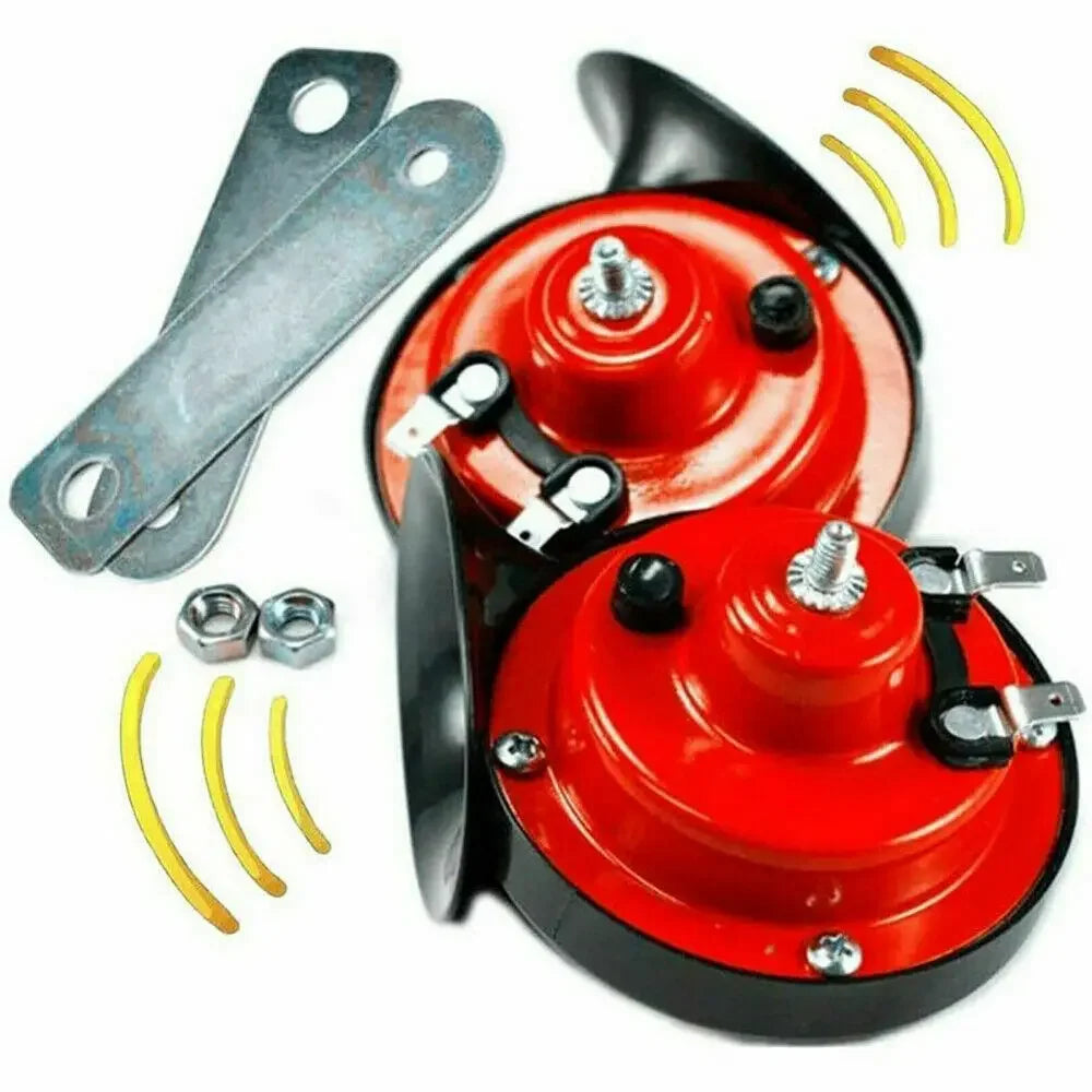 Loud 12V Snail Horn for Golf Carts, Red or Black, Single or Pair