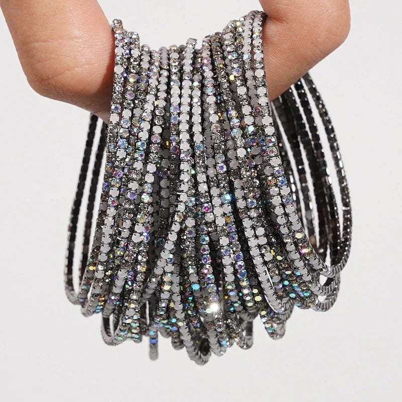 5pcs Fashion Colorful Acrylic Crystal Rhinestone Elastic Bracelet for