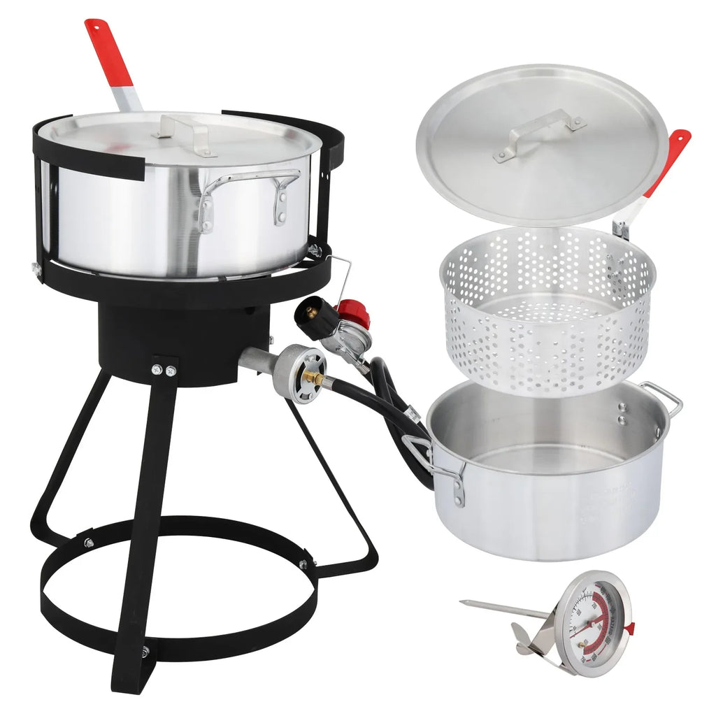 Aluminum Deep Fryer Pot With 55000 BTU Propane Burner Thermometer
