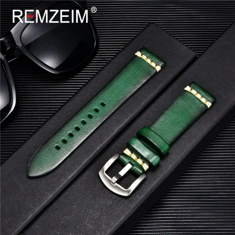 Garmin 18/20/22mm Quick Release Vintage Textured Leather Band with Accent Stitching