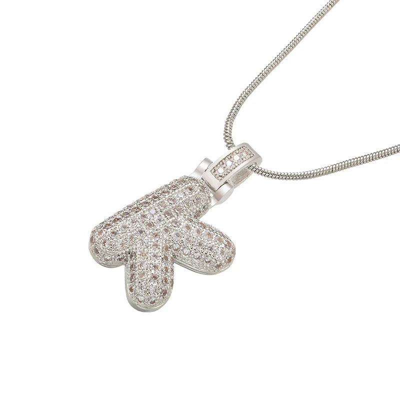 Silver Bubble Initial Letter Necklace | Customizable 26 Letters Pendant Jewelry for Women