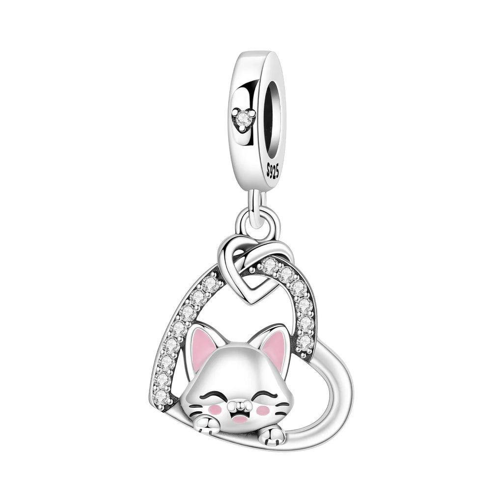 Hot Sale 925 Sterling Silver Dog Cat Cute Pet Animals Pendant Birthday Party Gift for Women Bangle Bracelet Necklace DIY Jewelry