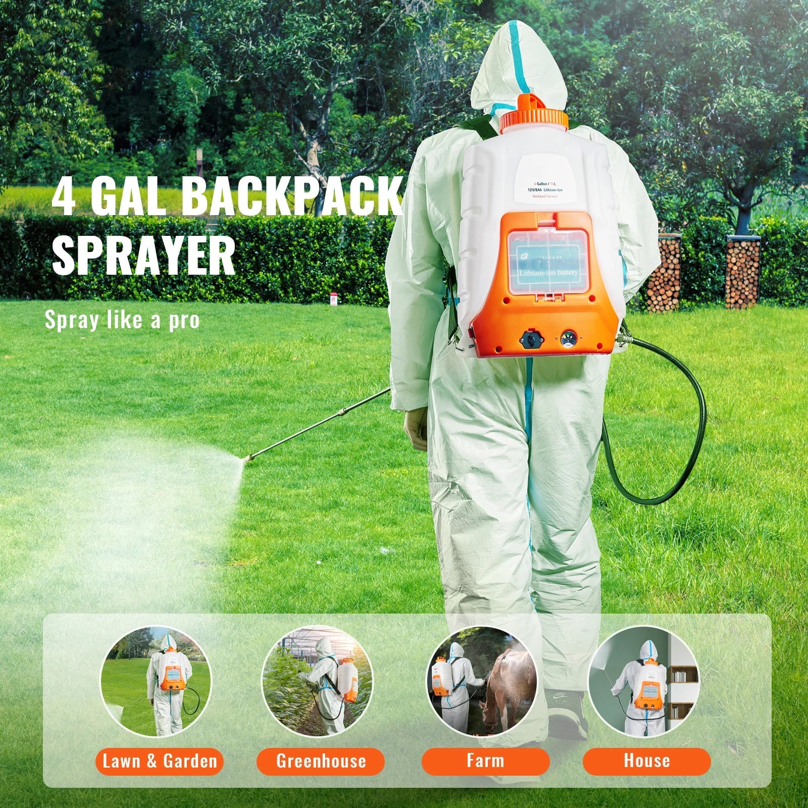 SucceBuy Battery Powered Backpack Sprayer With Adjustable Pressure Nozzles