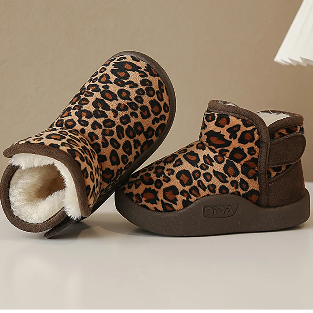 Winter Snow Boots For Children PU Leather Waterproof Kid's Plush Boots Thick Warm Cotton Shoes For Kids Boy's Girl's Warm Boots