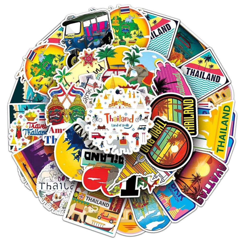 Thai Scenery Graffiti Stickers 50 Pack | Travel-Themed Decals for Laptops and Phones
