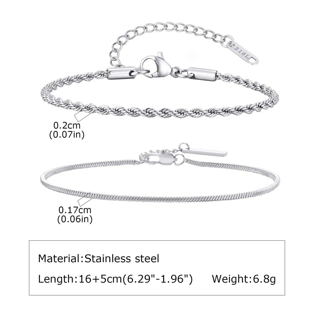 1/2/3pcs Chain Bracelet for, Stainless Steel Twisted Rope Cuban Chain
