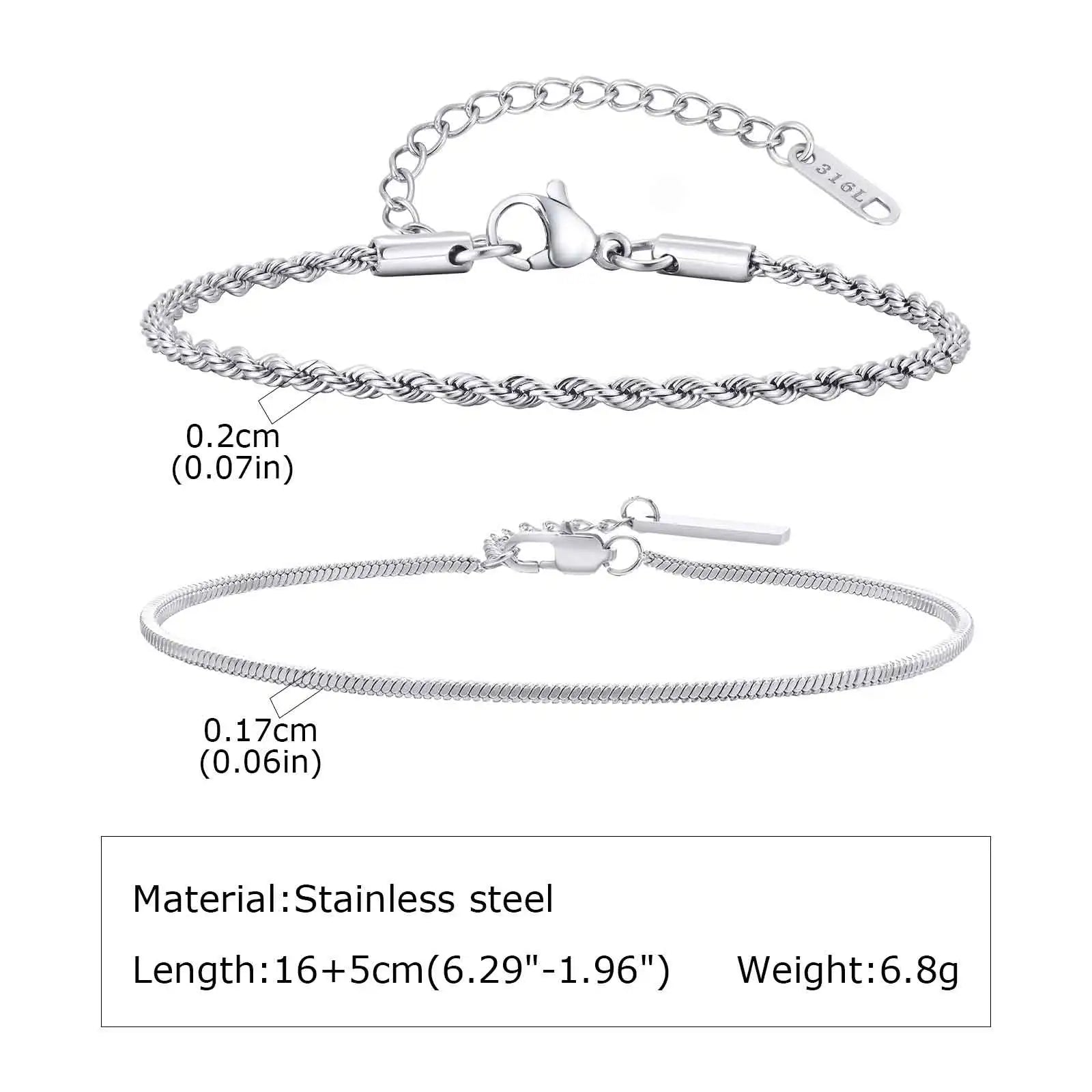1/2/3pcs Chain Bracelet for, Stainless Steel Twisted Rope Cuban Chain