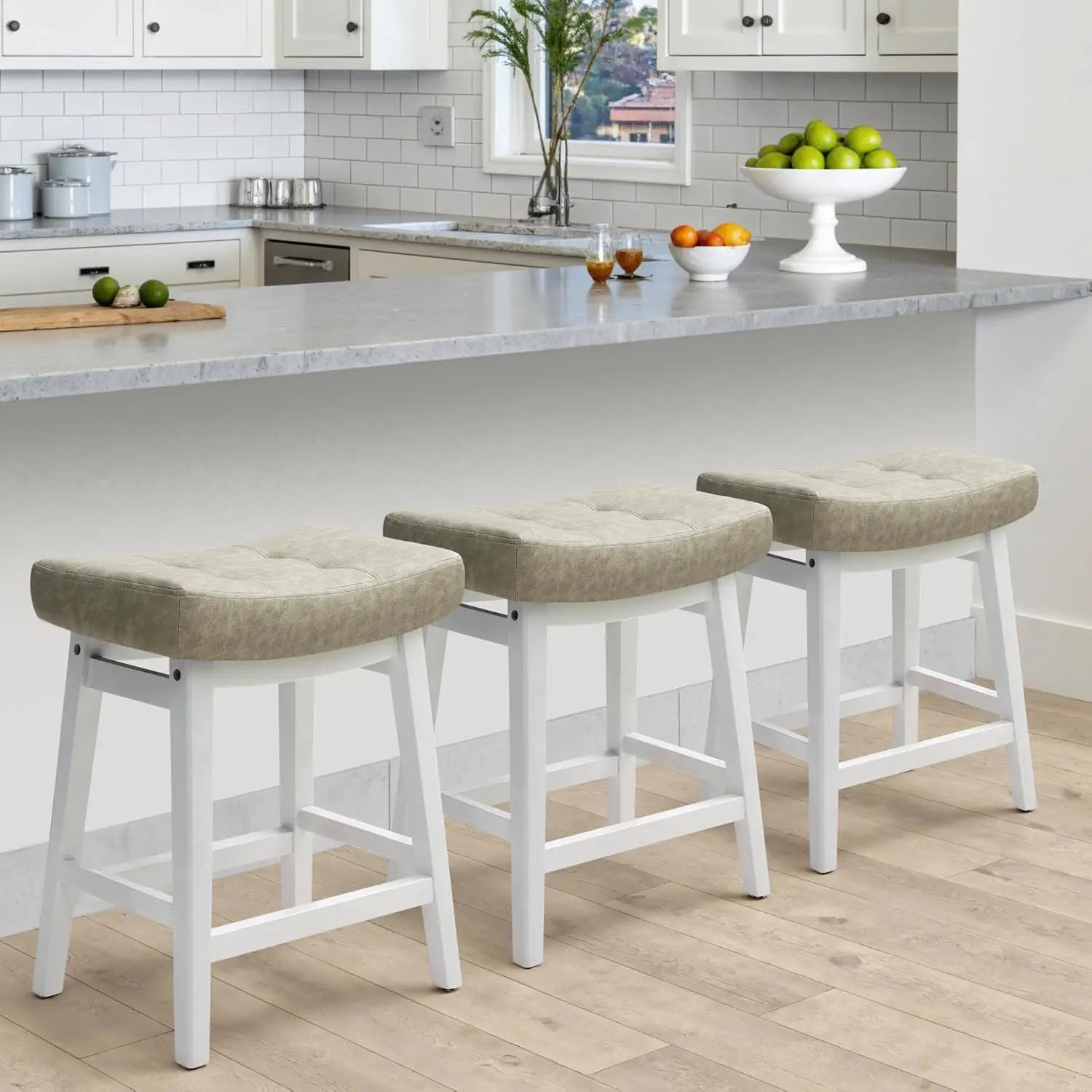 Counter Height Bar Stools Set of 3 Backless Farmhouse Style