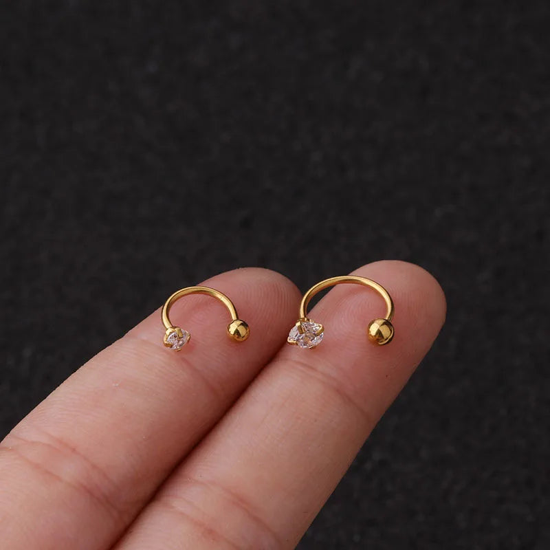 2pcs Stainless Steel Crystal CZ Tragus Piercing Helix Studs Earrings