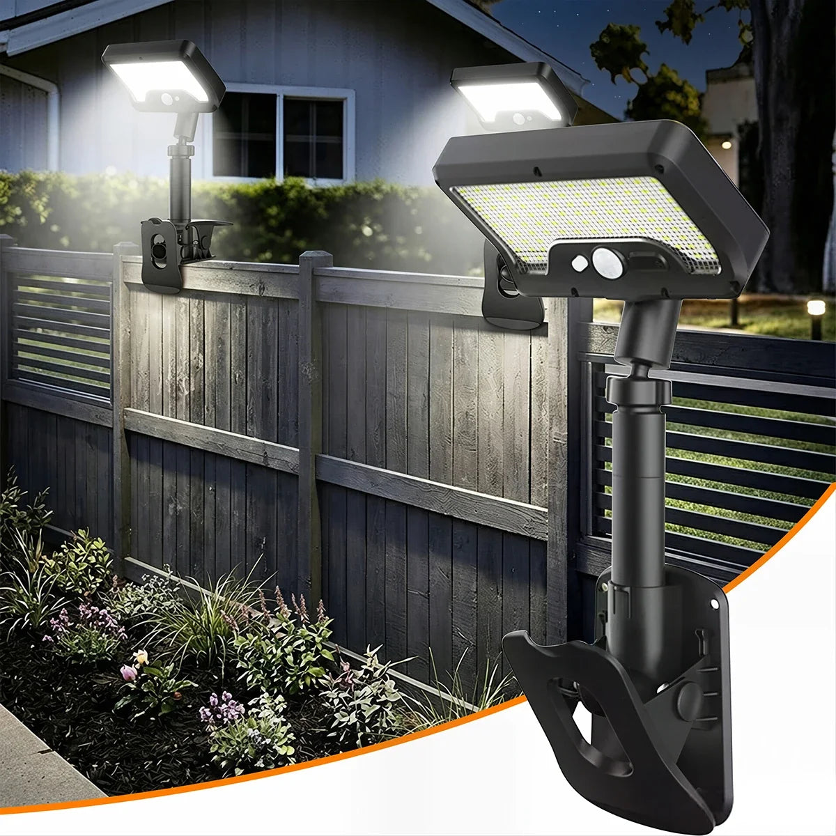 Clip-on Solar Outdoor Lights 92 LED Solar Motion Sensor Light 4 Lighting Modes Waterproof LED Street Light for Yard Garden Fence