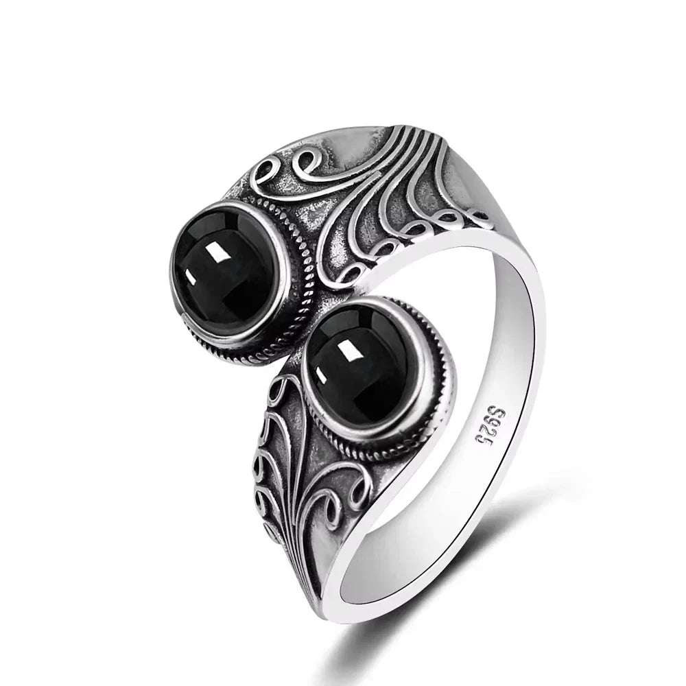 925 Vintage Silver Ring with Natural Moonstone 6*8mm Adjustable Rings