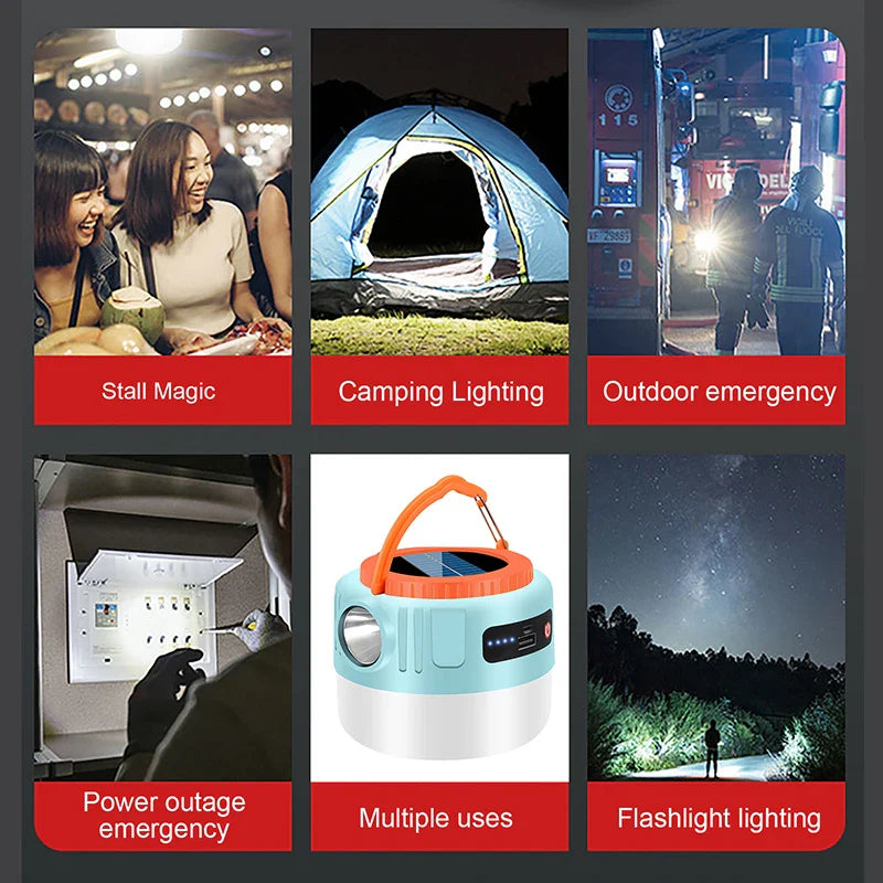 Powerful Solar LED Camping Lantern Waterproof Portable USB Rechargeable